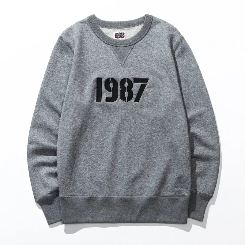 

Autumn Men Sweatshirt Japan Style Sport Loose Number 1987 Embroidery Grey Fashion Streetwear Handsome Daily O-Neck Pullovers