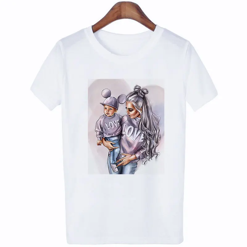 

Female T-shirt summer T shrit print Love Super Mom T-shirt Harajuku Kawaii casual parent-child graphics T-shirt top