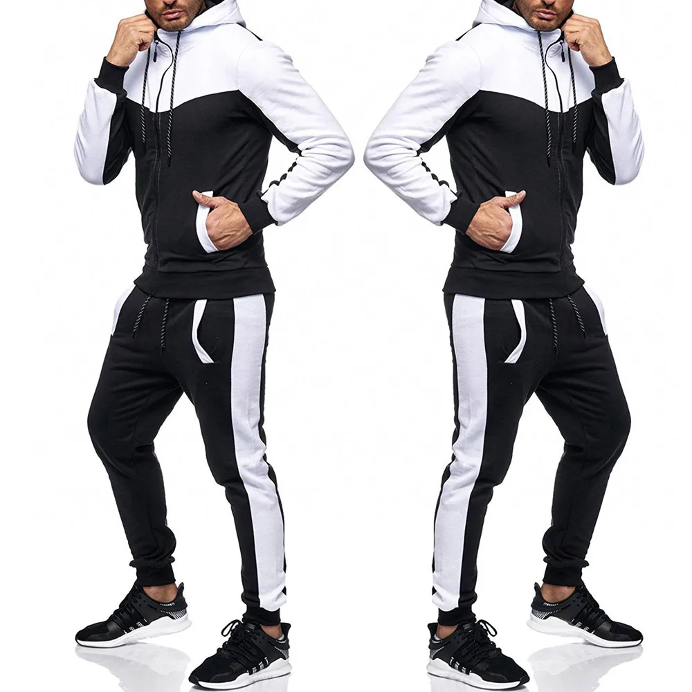 Men Casual Set Hooded Solid Patchwork 2020 Autumn New Men's Sportswear Hoodies+Pants 2PCS Sets Hip Hop Street Loose Tracksuits | Спорт и