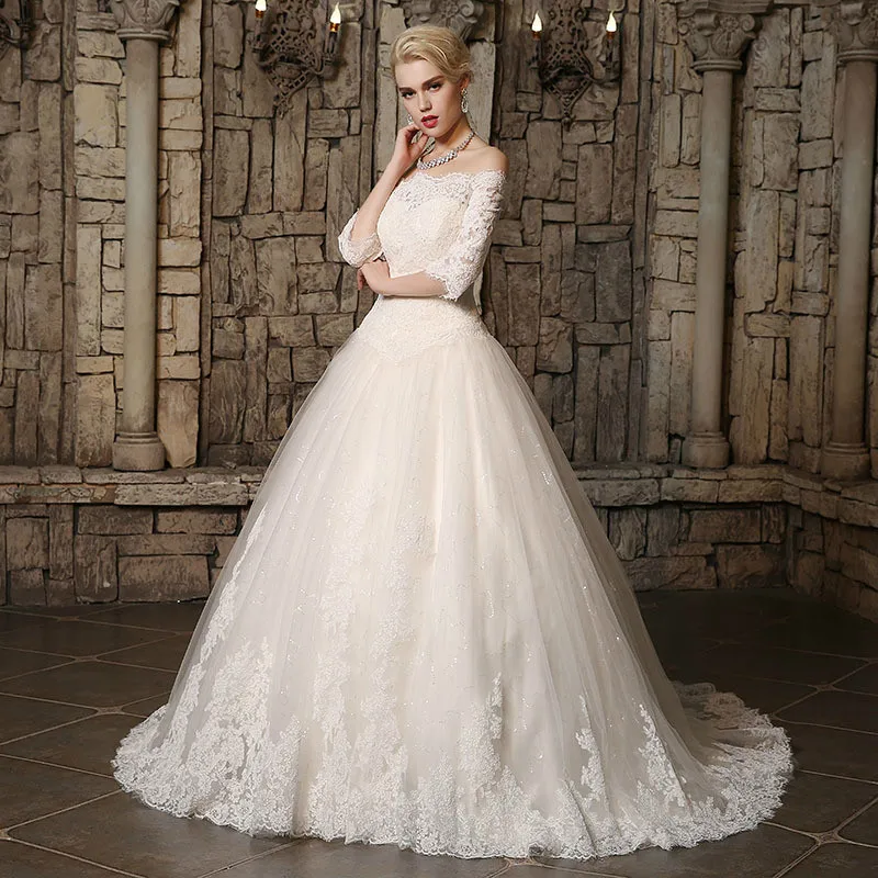 Свадебные платья с открытыми плечами и длинным рукавом блестящее кружевное