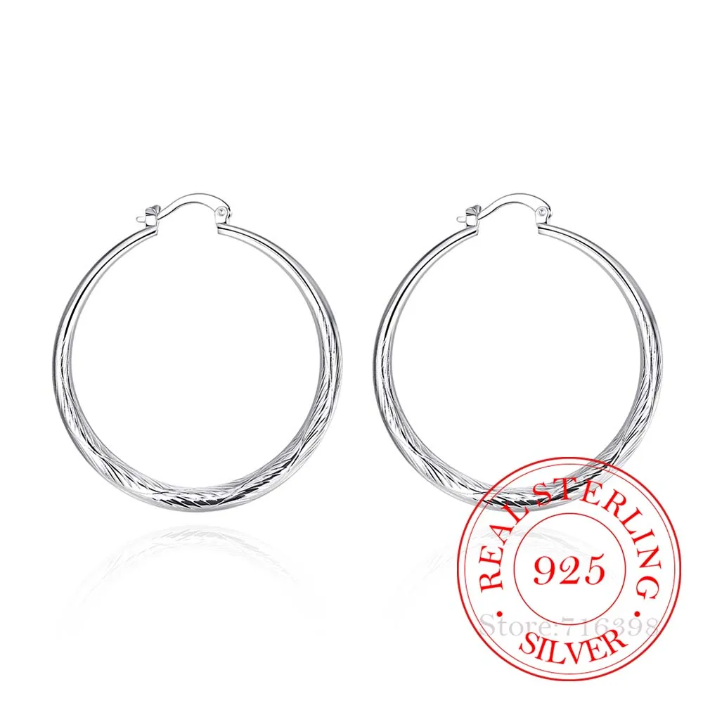 

Diameter 4.1cm Hyperbole Classic 925 Sterling Silver Simple Big Pattern Circle Hoop Earrings For Women Silver Jewelry Pendientes