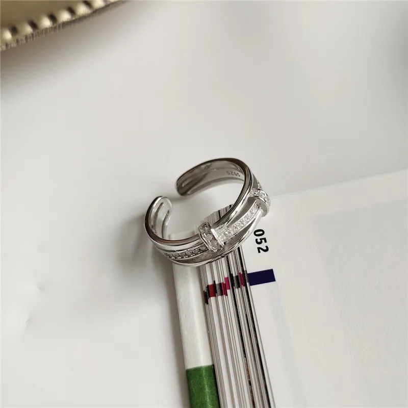 

POFUNUO Real 925 Sterling Silver Korean Style Women Simple Zircon Setting Open Rings Girls Fine Jewelry Lovers Gifts Chic Rings