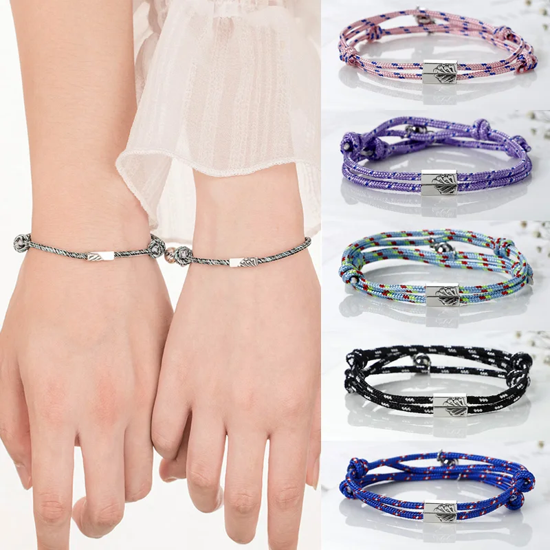 

2PCS Magnet Bracelet Couple Handmade Adjustable Rope Matching Braslet Infinite Love Pair Braclet Brazalete Charm Rope Jewelry