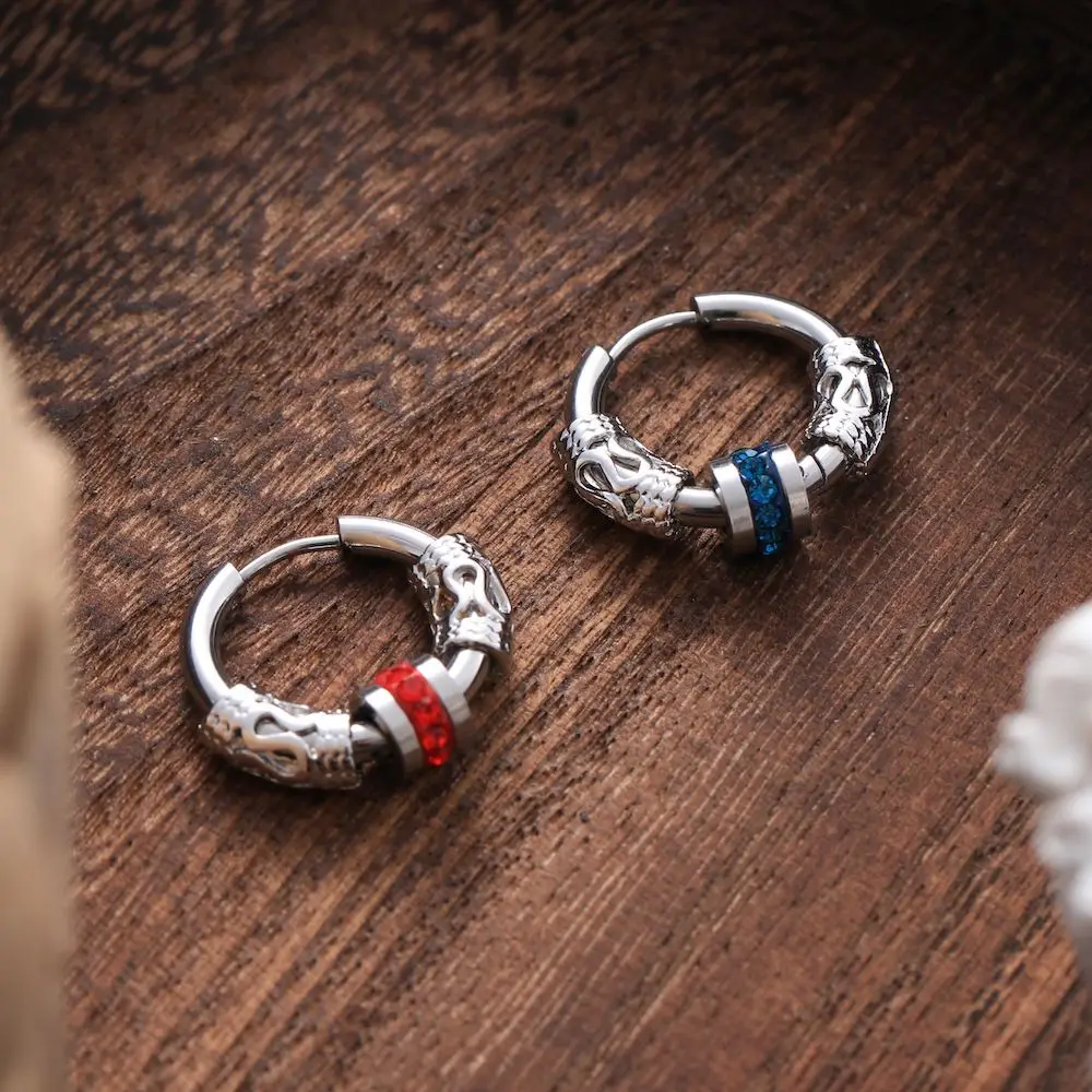 

1 Piece New Punk Dragon Pattern Hoop Earrings Hip Hop Silver Color Stainless Steel Ear Buckle For Men Ear Jewelry