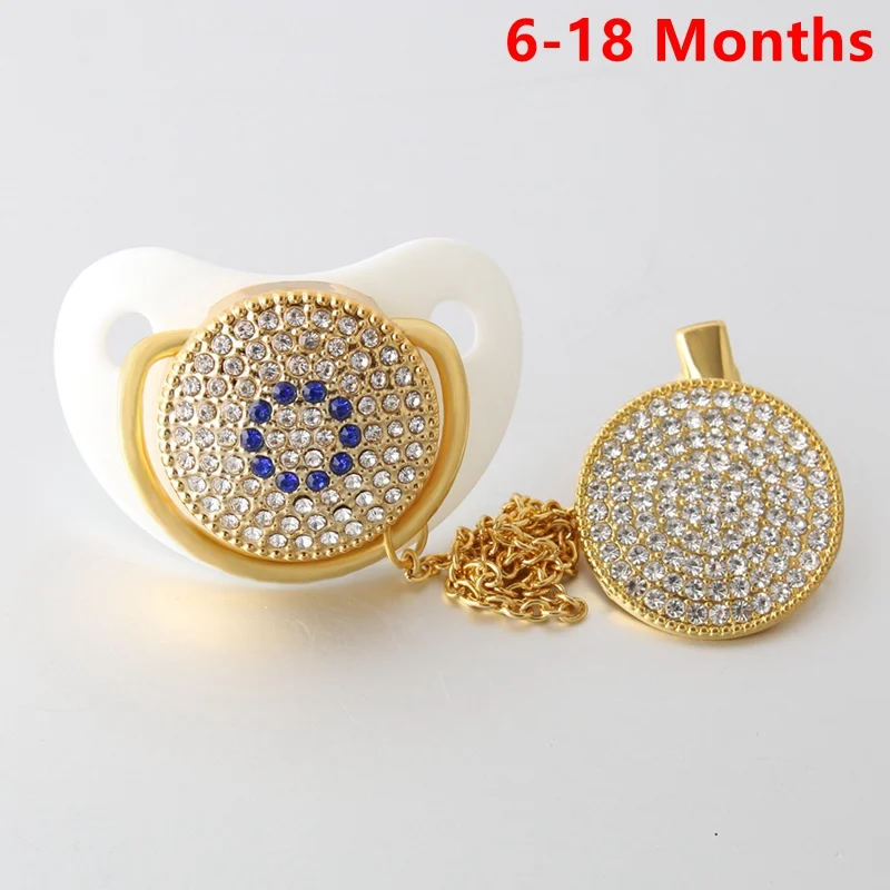 White 6-18 M 1 шт. глэм кристально чистая блестящая соска шелковая Мерцающая пустышка Клип Набор роскошное кольцо для соски Soother Chain - Цвет: White 6-18 M