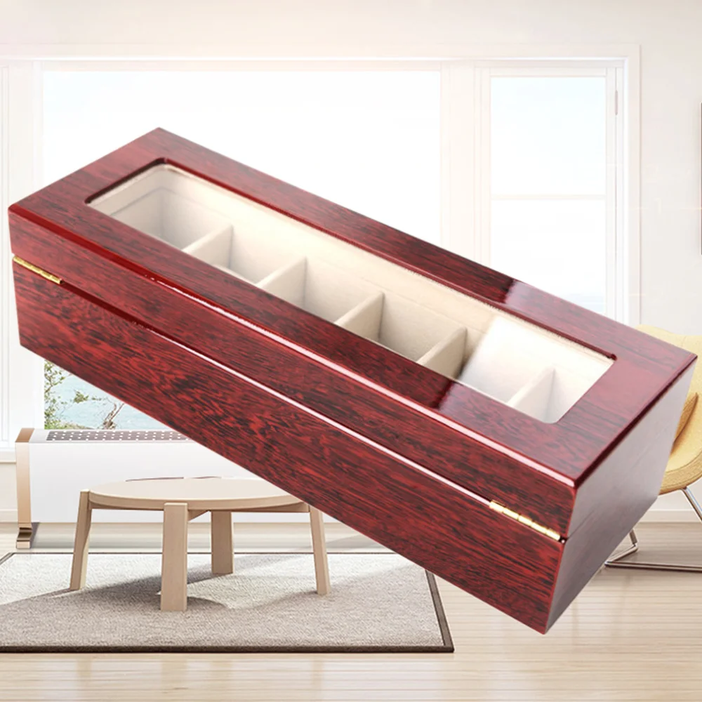 

6 Grids Wooden Display Case Storage Box Watch Jewelry Collection Shop Window Watch Displaying Dust Free 31 * 11 * 8.7cm