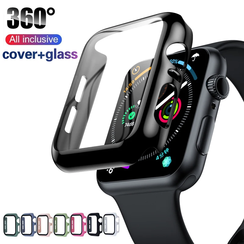 Чехол + закаленное стекло для Apple Watch 44 мм 40 Series 5 4 3 2 1 Защитная пленка экрана чехол