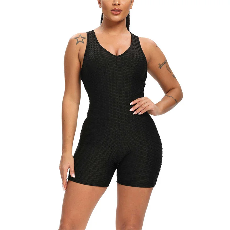 

Women's Summer Solid Color V-Neck Sleeveless Playsuits Ladies Backless Sportwear Bodycon Sleeveless Fiting Roomper