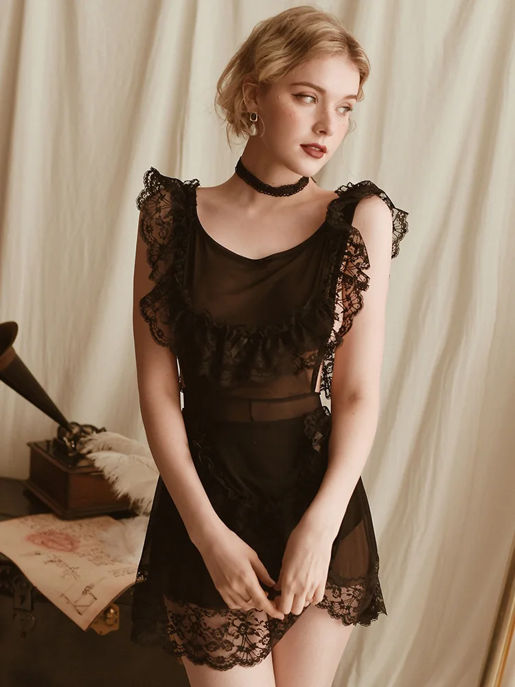 Женская ночная рубашка тонкое нижнее белье розовая кружевная шелковая Домашняя