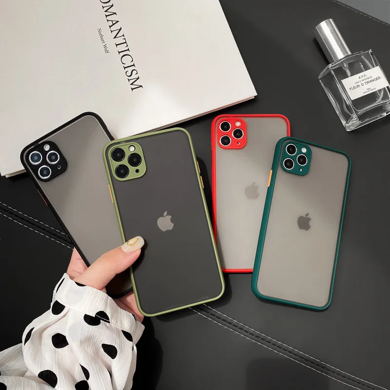 

Luxury Contrast Color Frame Matte Phone Case for iPhone 11 12 Pro X XS XR Max 12 8 7 Plus SE 2020 Protection Back Cases Cover