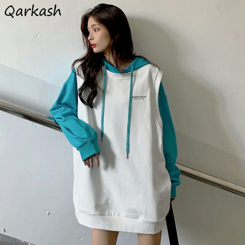 Комплекты женские с капюшоном повседневные Простые весенние мешковатые уличные