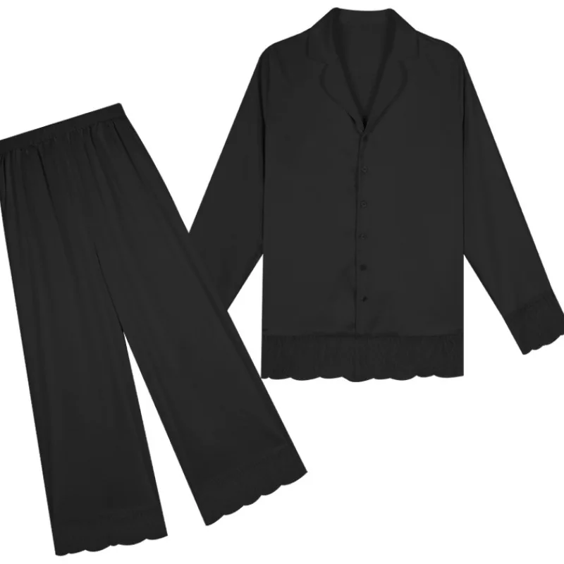 

Pajamas Women Silky Lingerie Long Sleeve Cardigan Nightgown Casual Thin Homewear Luxurious Suit Sleepwear Pyjama Femme Nightwear