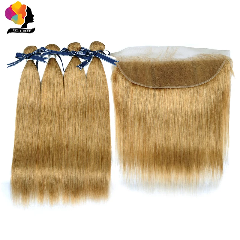 Медовый блонд цветные перуанские прямые человеческие волосы пучки с фронтальной