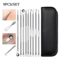 9pcs stainless acne needle blackhead and pimple remover face care comedone extractor head remover tool sets point clean black