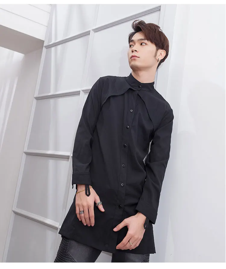Мужская приталенная рубашка с длинными рукавами модная Корейская длинная в