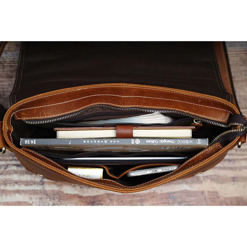 

NUPUGOO Vintage Men's Shoulder Bag Genuine Leather Casual Classic Crossbody High Capacity Trend Messenger Bag For 10.5 Inch Ipad