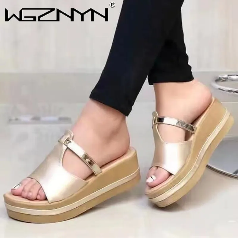 

2021 Summer New Women Slippers Flat Bottom Slope with PU Leather Slippers Fashion Sand Casual Women Shoes Hot Sell Fashion Shoes