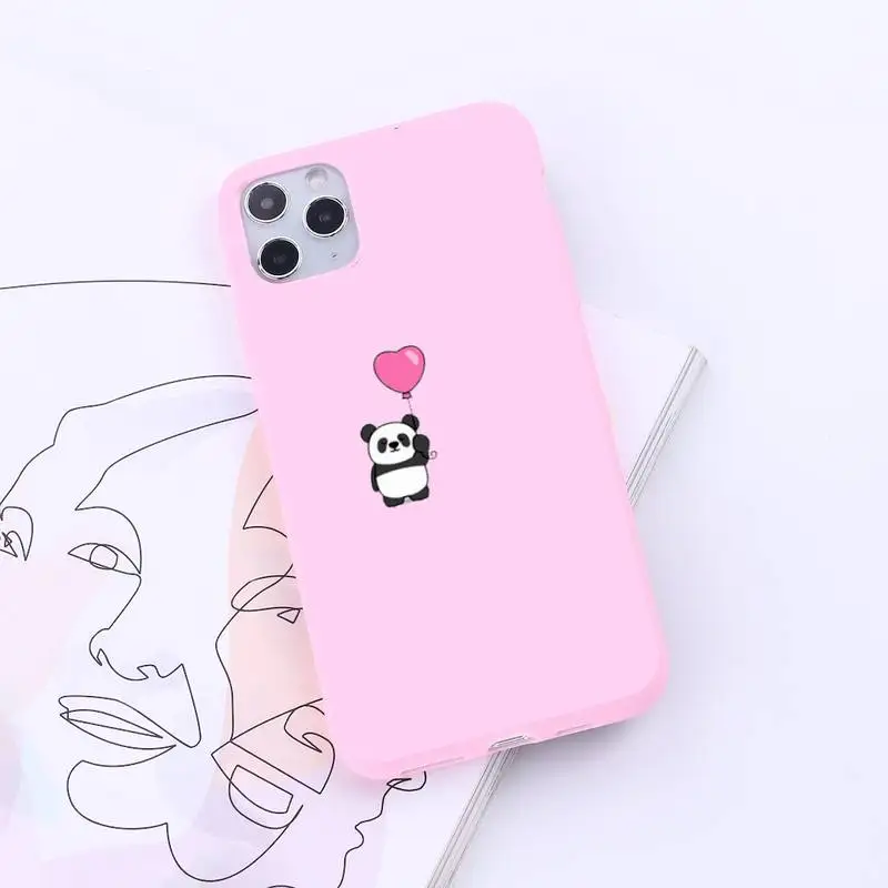 

Cute black and white bear panda Phone Case Candy Color for iPhone 6 7 8 11 12 s mini pro X XS XR MAX Plus