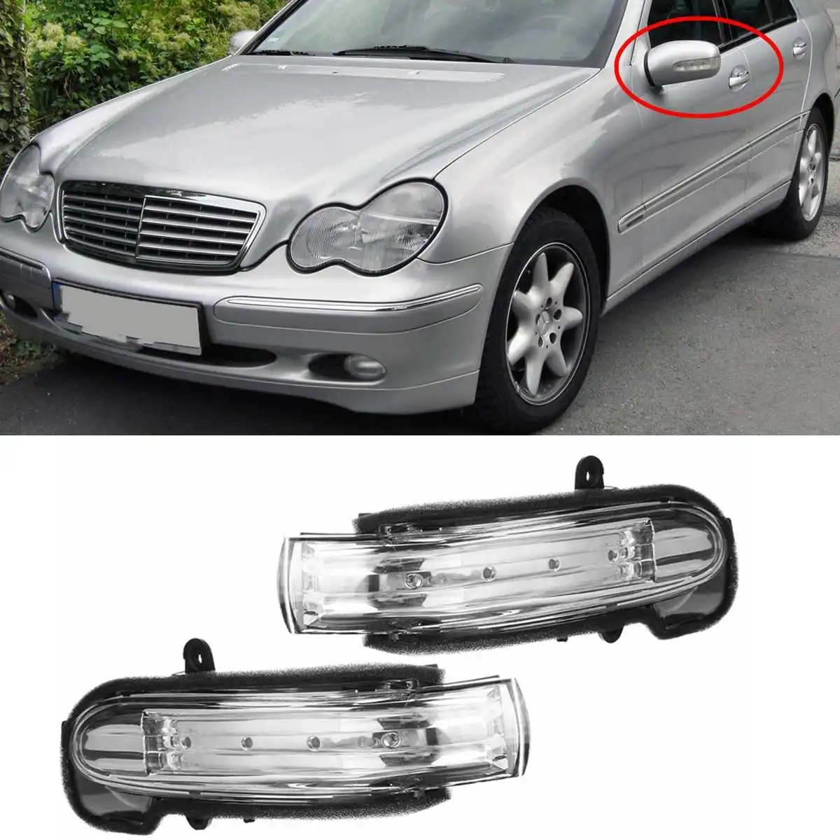 

New LED Car Door Wing Side Rearview Mirror Light For Mercedes For Benz W203 4Dr 2004-2007 Turn Signal Indicator Blinker Lamp