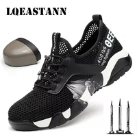 breathable mesh work shoes black mens summer deodorant lightweight soft bottomed steel toe puncture proof male safety work shoes