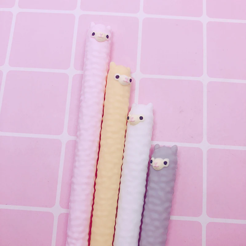 

1X Cute Velvet Silicone Alpaca Gel Pen Rollerball Pen Stationery Black Ink 0.5mm