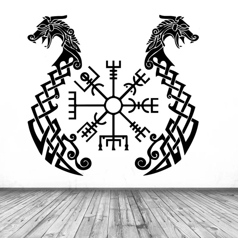Runic Kompass Vegvisir Inschriften Alte Vikings Runes Symbole Wand Aufkleber Vinyl Aufkleber Wandbild Kunst Decor 3C97
