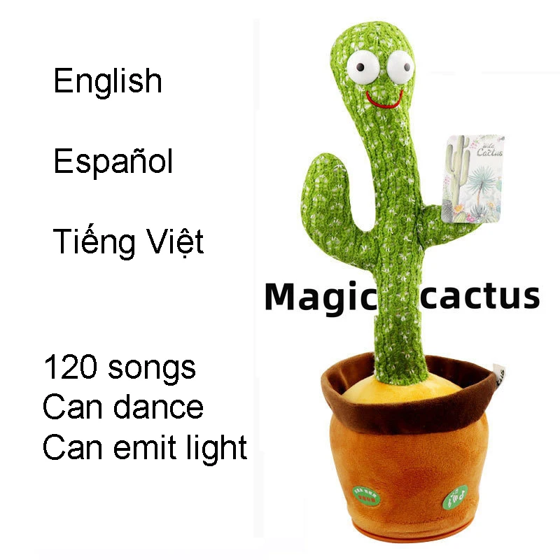 Juguete de Cactus m&aacute;gico para cantar y bailar, 120 canciones, ingl&eacute;s, espa&ntilde;ol, vietnamita, aprendizaje, hablar, luminoso, educaci&oacute;n de primera infancia-0