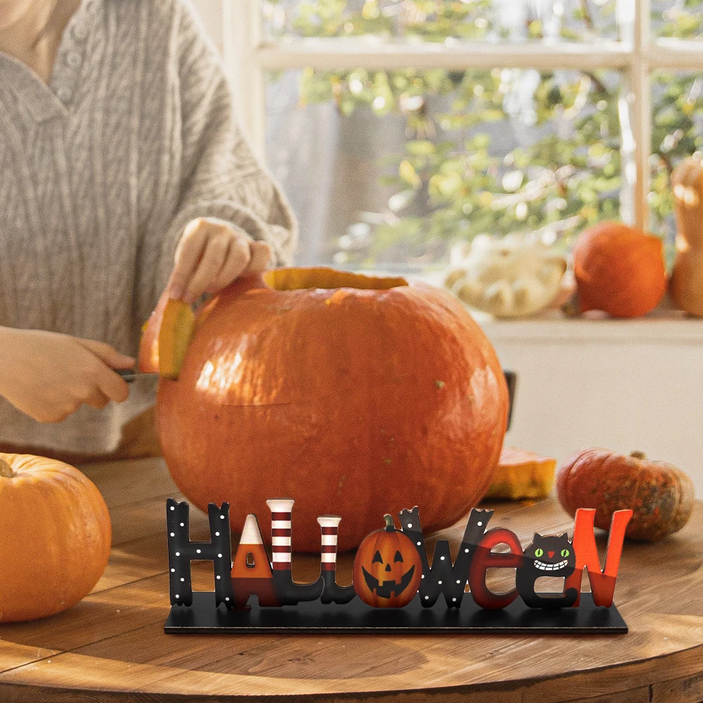 Декор для стола на Хэллоуин подвесные буквы деревянная тыква кошка знак