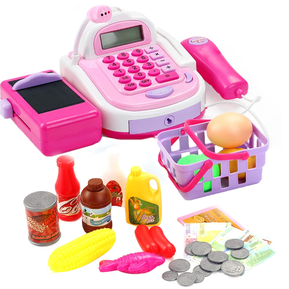 Симулятор рынка кассового аппарата набор еды звуковой светильник дети ролевые