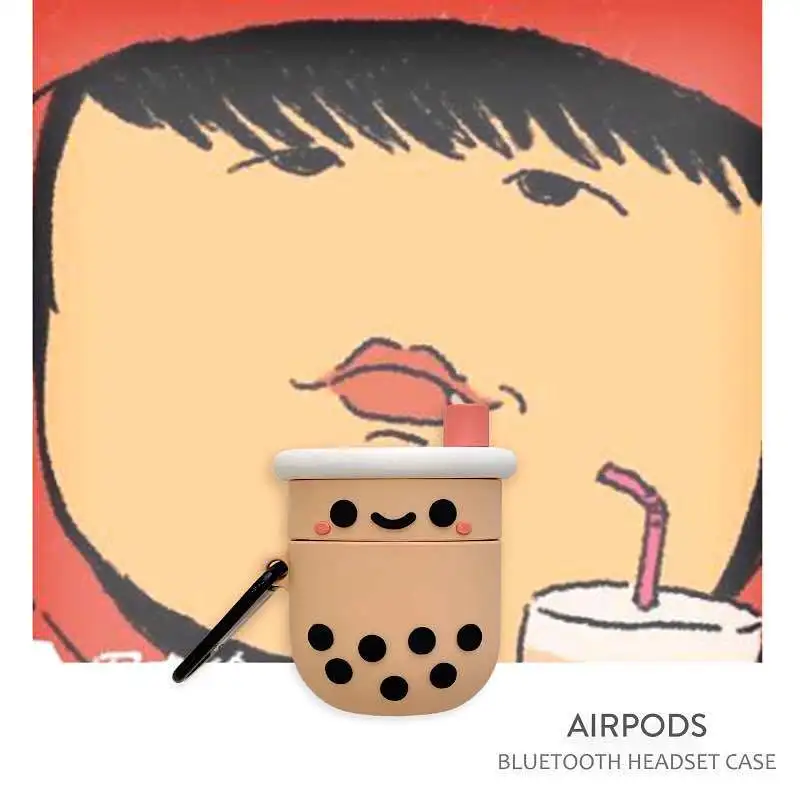 

Milk Tea for Airpods Case for Apple Airpods 1 2 Boba Tea Cute Soft Silicone Earphone Protective Case Cover for Airpods Charging