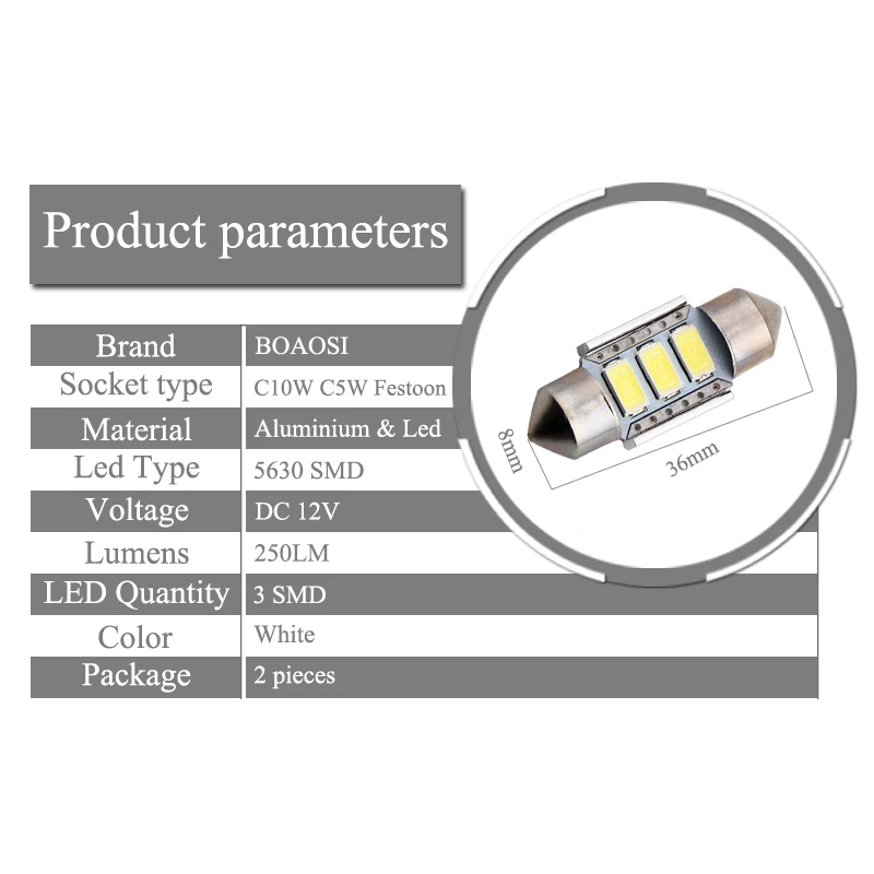 

2x 36mm Festoon 5630 3SMD LED Canbus C5W Car Led Auto Interior Dome Door Light Lamp Bulb Pathway lighting Work Lamp