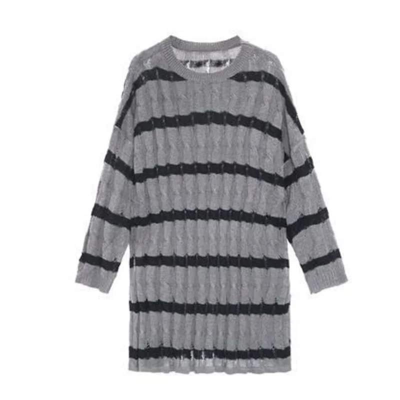 

XUXI Long-sleeved T-shirt, Women, Summer 2021, Thin Loose And Thin Stripes, Casual Black, Female Sunscreen Knitted Top, E2296
