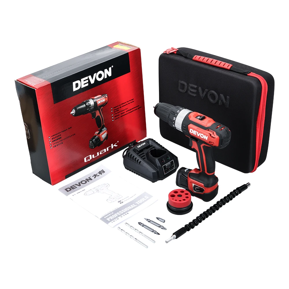 DEVON 12V электрическая отвертка перезаряжаемая беспроводная дрель литий-ионная Ударная дрель бытовой Беспроводной Мощность водительский инструмент 2-х скоростная