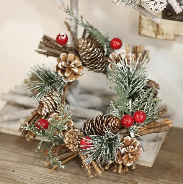 Ручной работы деревенский подсвечник сосновые шишки ягоды ветка натуральный