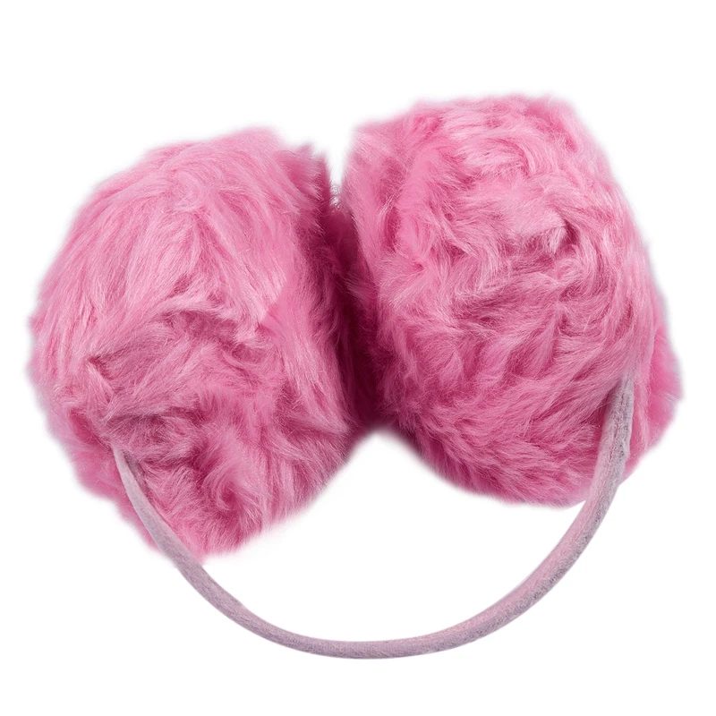 

Woman Pink Plush Fluffy Back Ear Cover Warmer Muffs Earmuffs