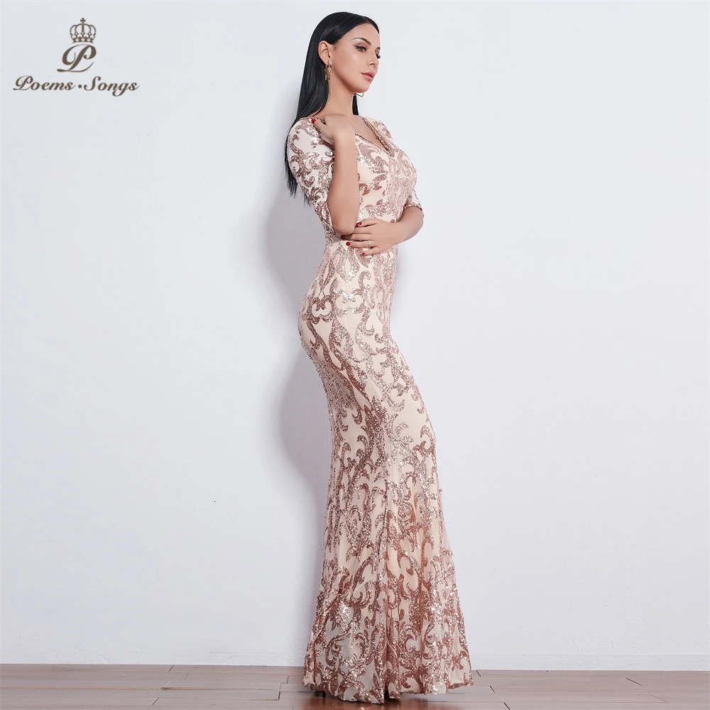 Стихи песни неровный узор блесток Половина рукава вечерние платья vestido de festa longo Платье для выпускного вечера vestidos элегантный