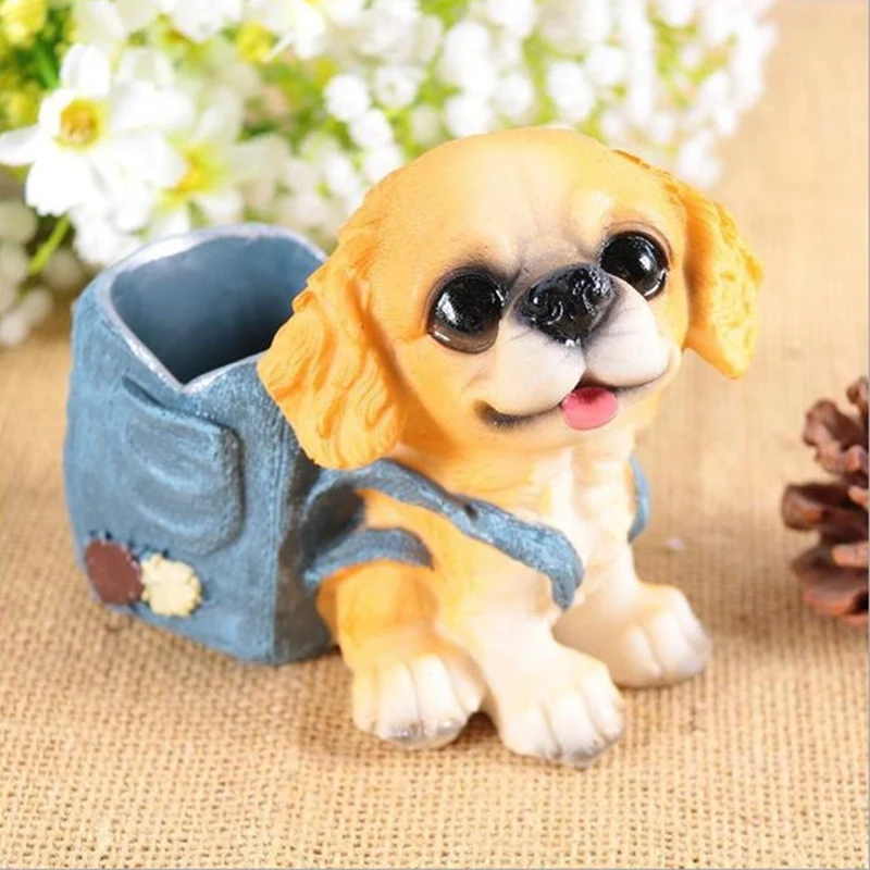 

Lovely Dog Resin Pen Holder Pencil Container Desk Articles Crafts Office School Stationery Supplies for Children Kids