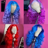 preferred ombre human hair wig remy brazilian blue purple wig glueless preplucked red lace front human hair wigs for black women