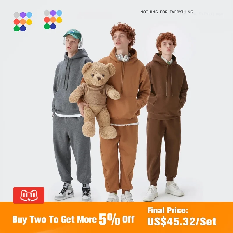 

Men's Tracksuit Suit Winter Warm Velvet Tracksuit for Women Men Casual Solid Color Sweatpant Set Unisex Jogging Clothing Suit