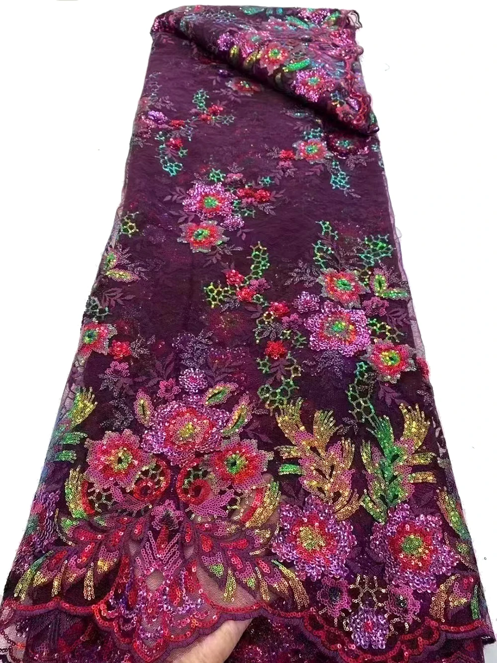 

African Nigeria George French Net Tulle Floral Mesh Flower Beaded Embroidered Lace Fabric with Sequins Textiles for Sewing Dress