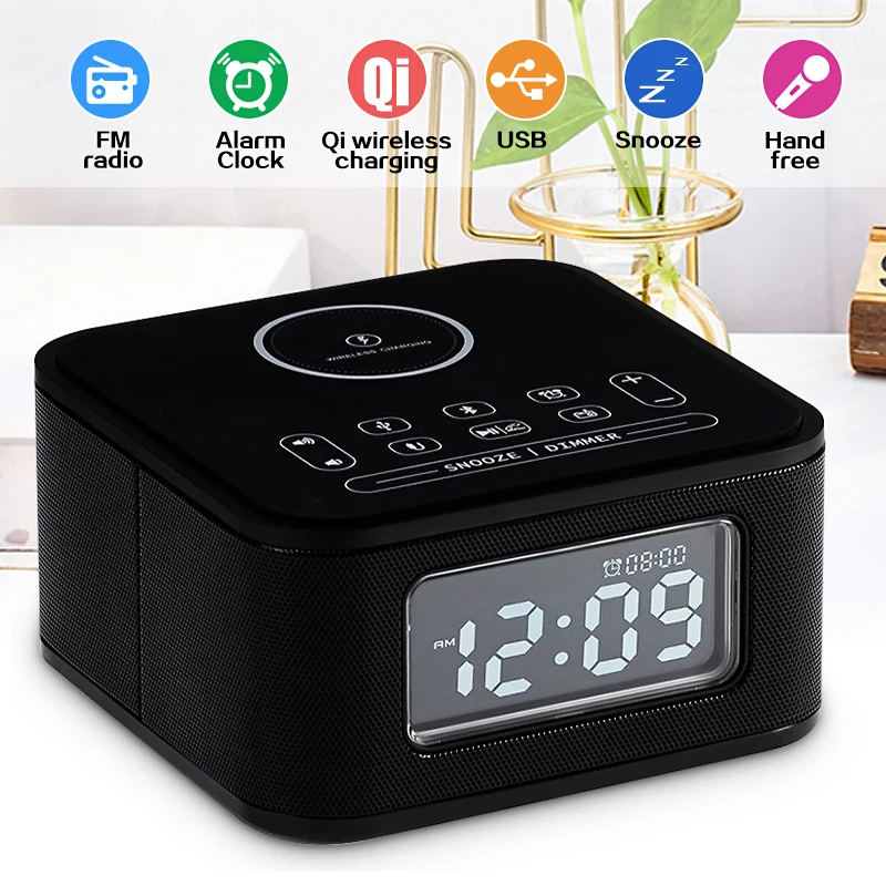 Bluetooth колонка/Беспроводное зарядное устройство/FM радио/будильник/USB порт