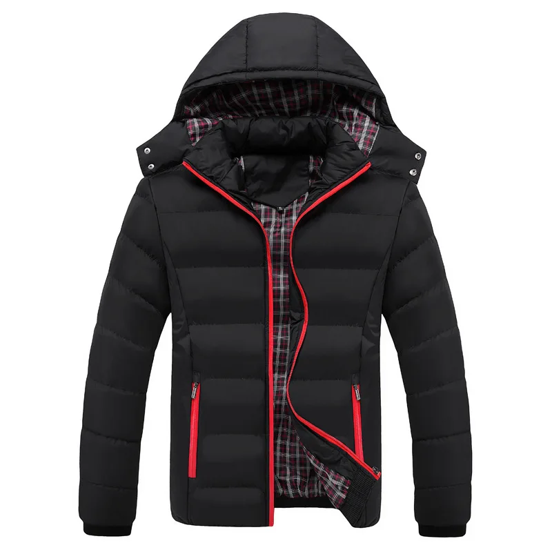 

Winter jacket men Casual Warm Hooded Coat men's solid thick down cotton jacket Zipped Warm Casual Long Sleeve Outwear jacket men
