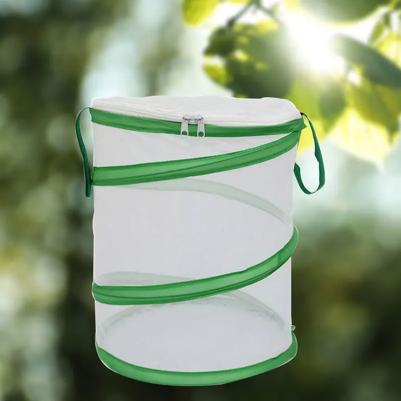 Hot Mini Butterfly Habitat Cage Cylindrical Pop-up Mesh Terrarium with Hanging Strap Zipper Closure on the Top for Insect | Спорт и