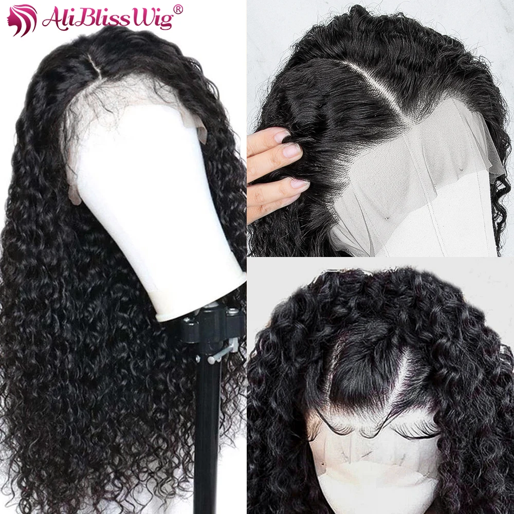 ALIBLISSWIG 13X6 Синтетические волосы на кружеве кудрявый парик человеческих волос