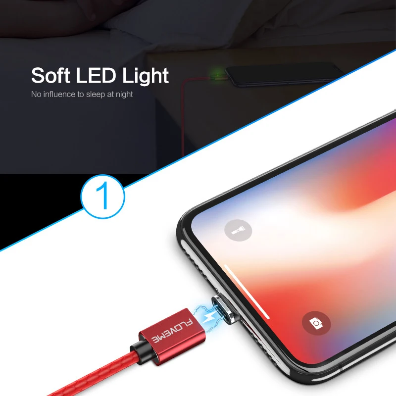 Магнитный кабель FLOVEME Micro USB Type C Lighting для iPhone 1 м 3 А быстрой зарядки магнитное