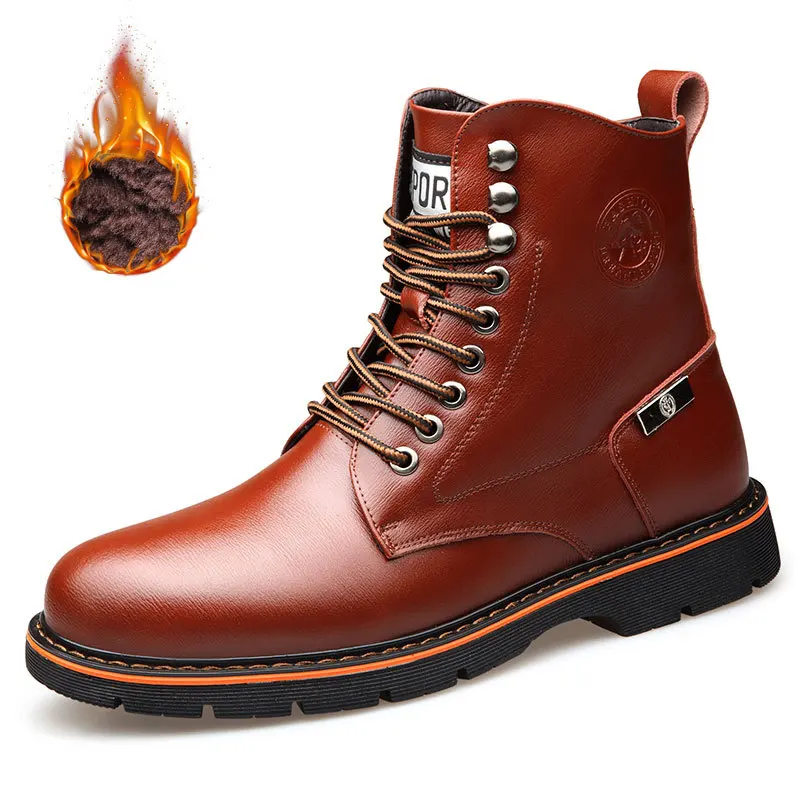 

Men's real cowhide Martin boots plus velvet mid-cut boots European and American casual trendy shoes fashion military boots