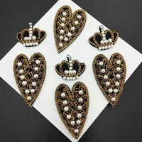 new handmade beaded golden crown heart look rhinestone applique t shirt patches for clothing shoes bag diy sewing