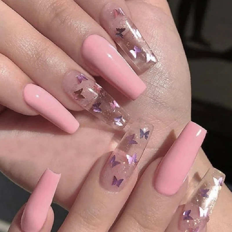 Professional fake nails overhead with glue coffin artificial nails tips with designs press on nail false nails set nail art tool