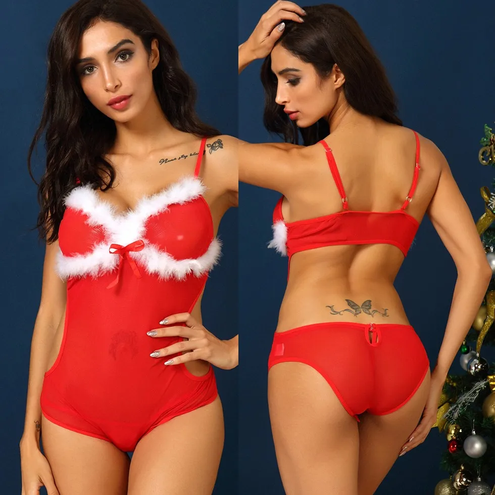 Фото Women Sexy Red 2019 New Christmas Hollow Lingerie Bodysuit Pajamas Underwear Jumpsuit Pyjama Femme Тематическая одежда и Women Sexy Red 2019 New Christmas Hollow Lingerie Bodysuit Pajamas Underwear Jumpsuit Pyjama Femme Тематическая одежда и