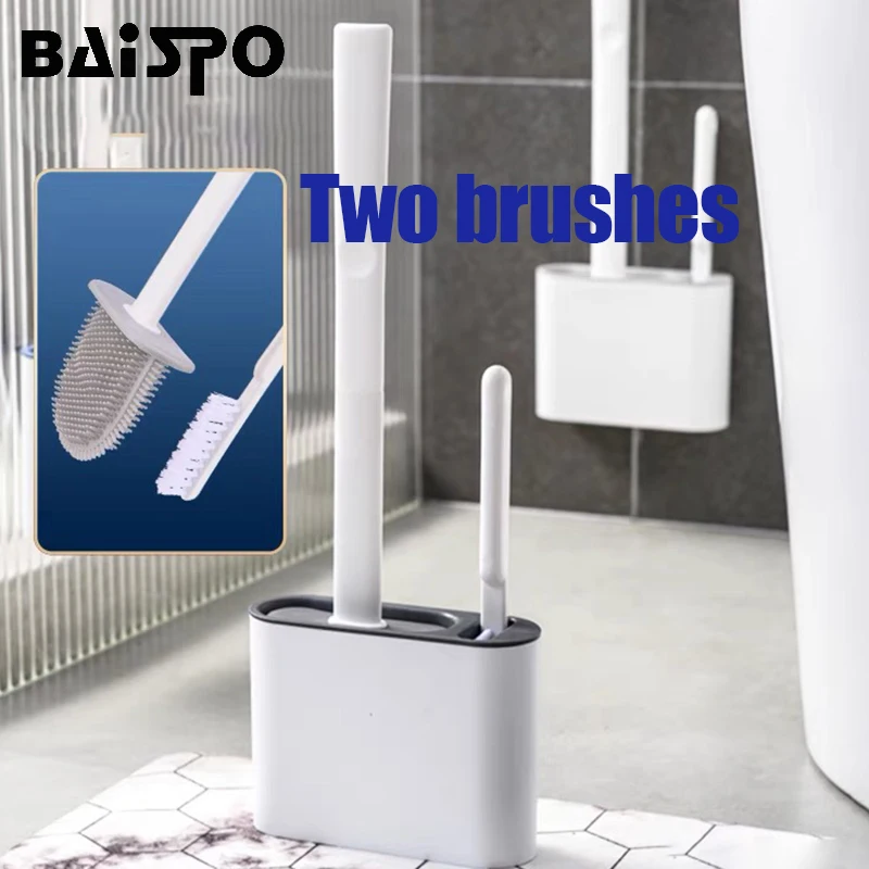 

BAISPO TPR Toilet Brush With Bracket Silicone Brush Head Wall-Mounted No Dead Angle Cleaning Brush Bathroom Accessories Set